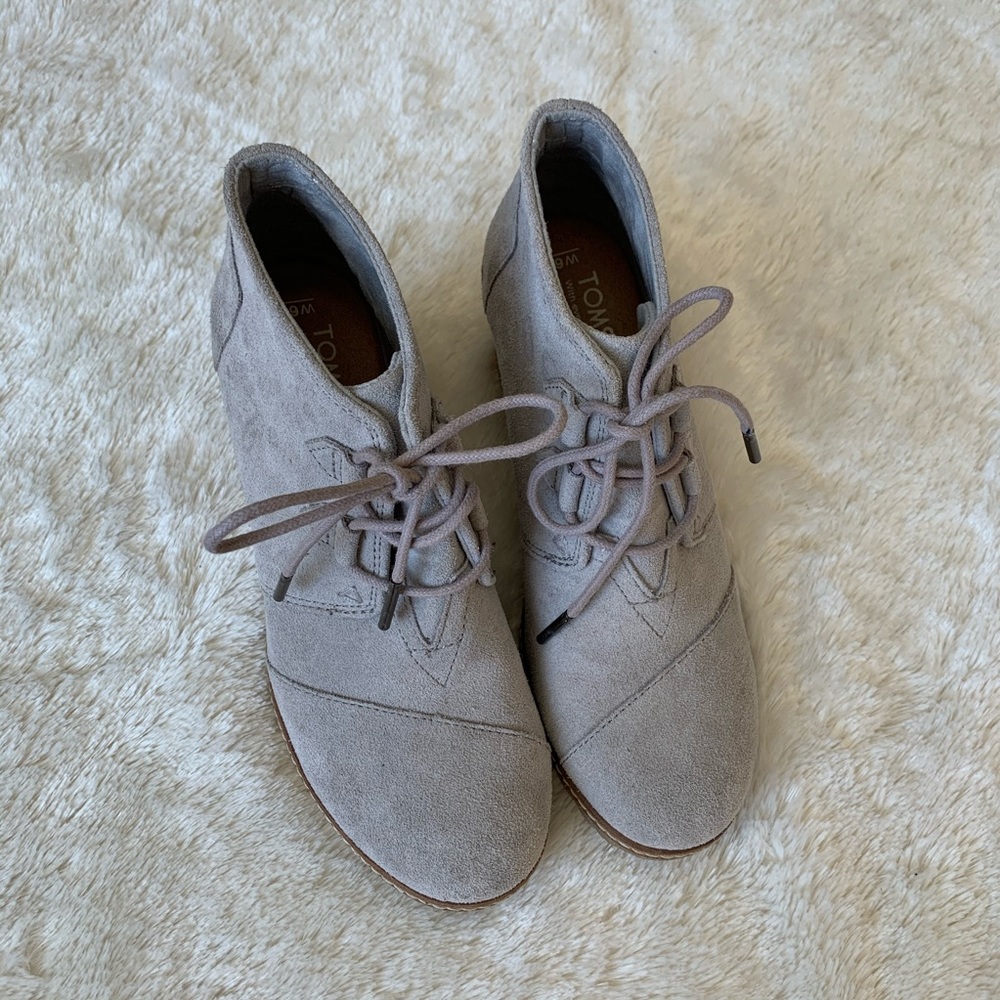 TOMS Gray Lace Up Wedge Booties